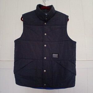 Vintage Stussy Burly Gear Vest Mens Small Snap Button Navy Blue 90s Work Jacket
